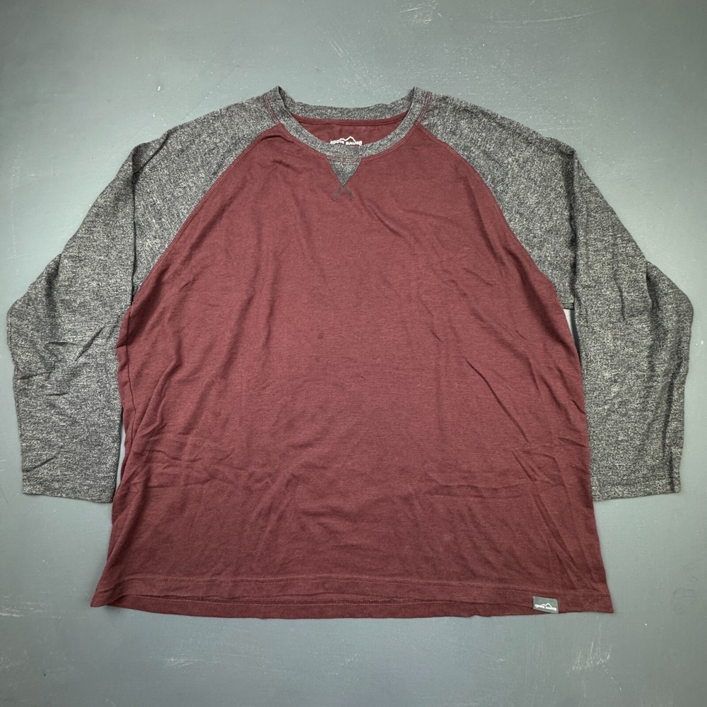 Eddie Bauer Men's XXXL Burgundy Gray Raglan Crewneck Long Sleeve Casual T-Shirt